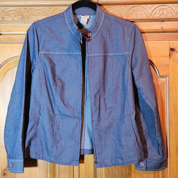 Women's Blue Denim-Look Sigrid Olsen Sport Zip Up Jacket Size Petite Small - Picture 3 of 11